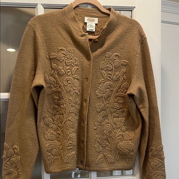 Talbots Sweaters - Talbots Brown Embroidered Wool Cardigan Vintage